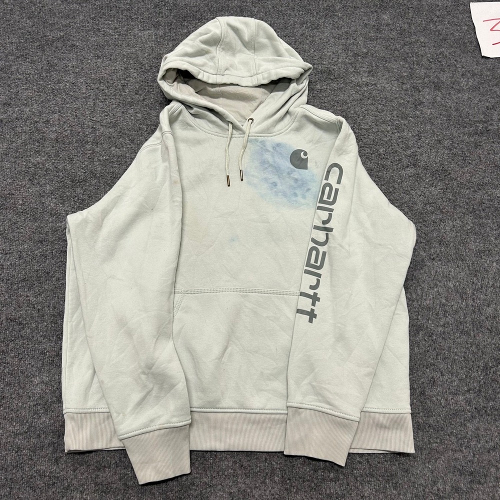 Carhartt Hoodie Womens XL Grey Relaxed Fit Graphic Sleeve Stained TS0288-W